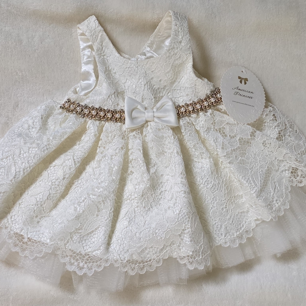 American Princess Cream Lace Dress with Bow
